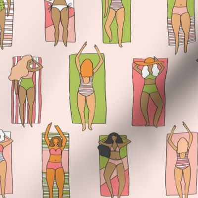 Sunbathers // beach summer vacation seaside sun bikini bathing suit fabric beige