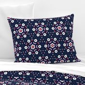 Retro Flower Mandala -  orchid and navy