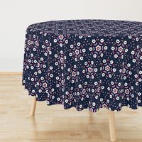 Retro Flower Mandala -  orchid and navy