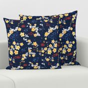 Yellow Clematis Floral Pattern on navy blue