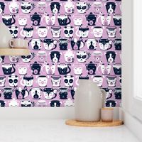 Small scale // Cuddly Tea Time // white navy & light orchid pink animal mugs