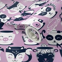 Small scale // Cuddly Tea Time // white navy & light orchid pink animal mugs