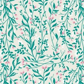 Regency Floral Vine Teal & Pink Blossom