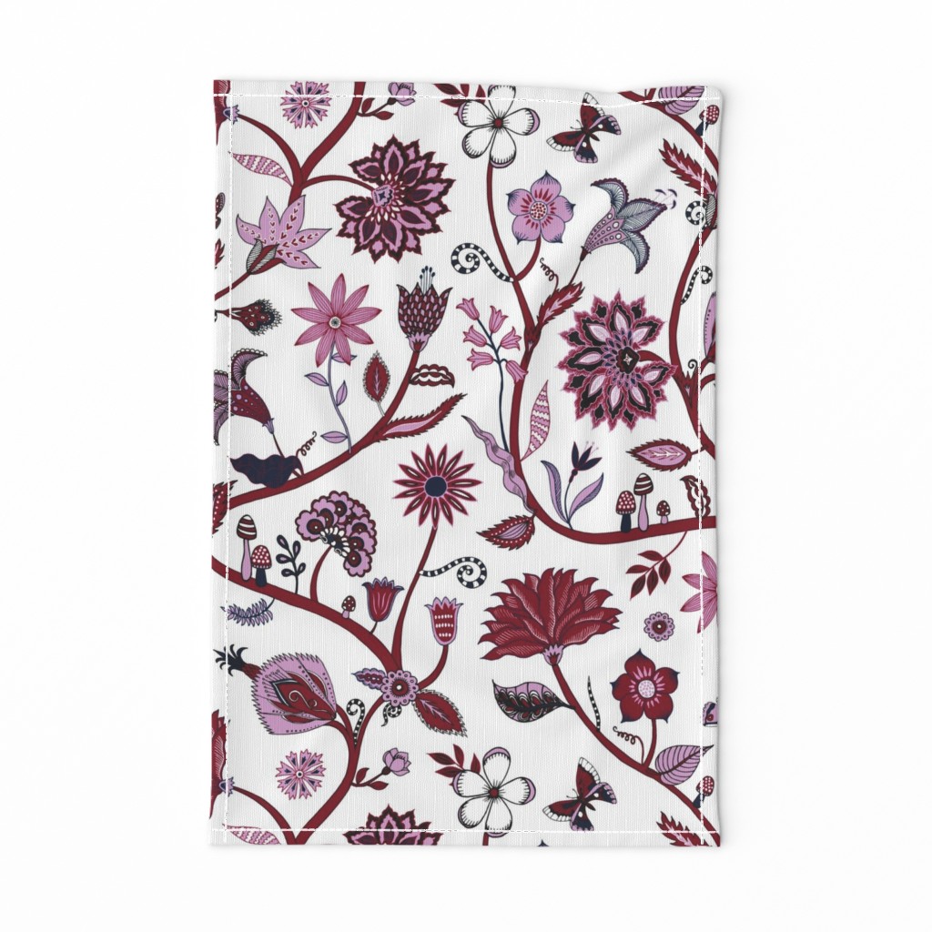 Fantasy Indian floral - red on white