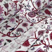 Fantasy Indian floral - red on white