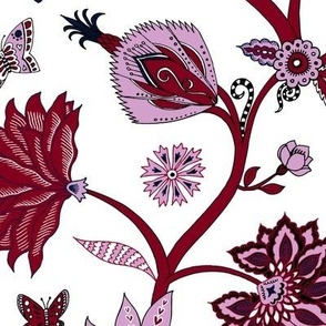 Fantasy Indian floral - red on white