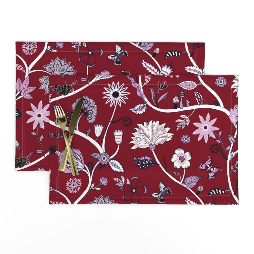 Fantasy Indian Floral - white on red