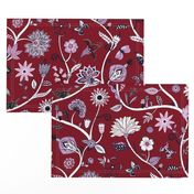 Fantasy Indian Floral - white on red