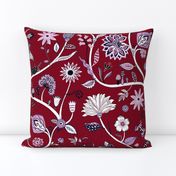 Fantasy Indian Floral - white on red