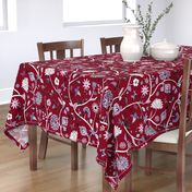 Fantasy Indian Floral - white on red