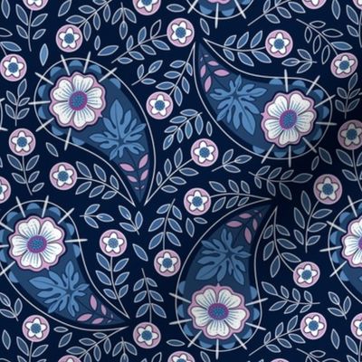 Navy paisley - orchid small scale
