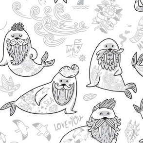 Bearded walruses coloring print