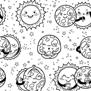 Solar eclipse and Yoga time coloring print