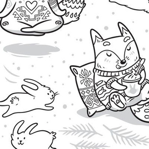 Hygge Foxes coloring print
