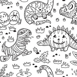 Dinos in Halloween costumes coloring print