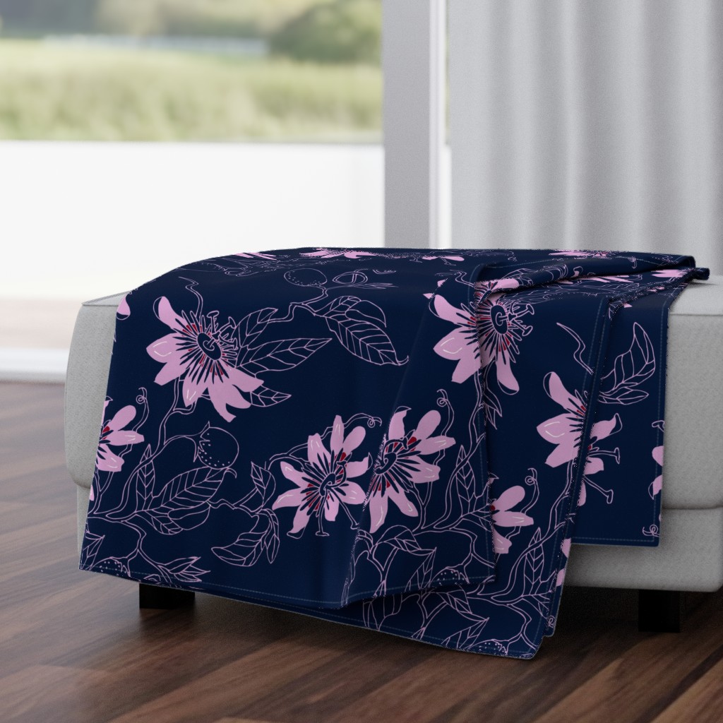 Passionflowers in Navy, Large