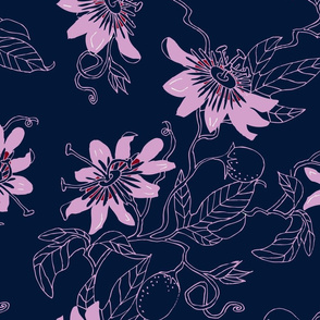 Passionflowers in Navy, Large