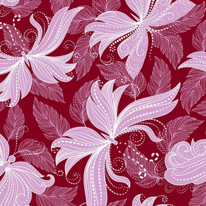 floral butterflies in lilac and scarlet