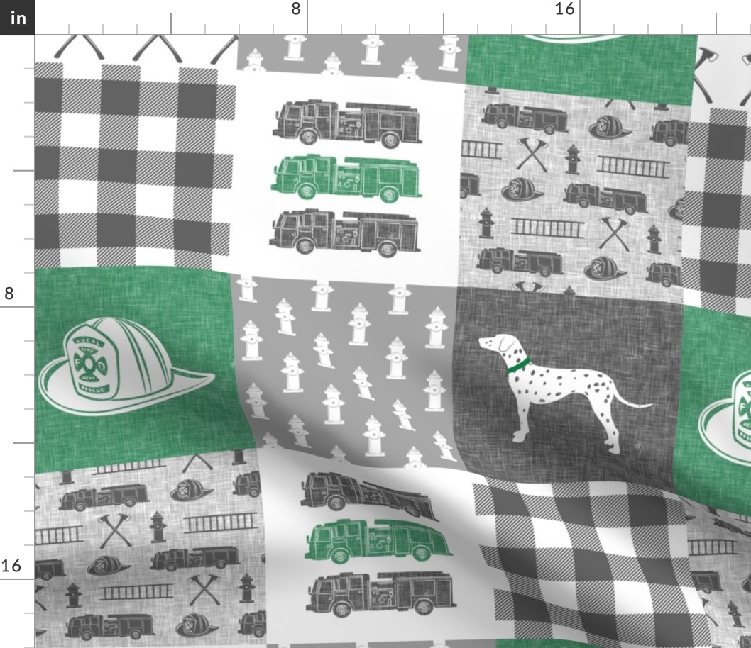 firefighter wholecloth - patchwork green