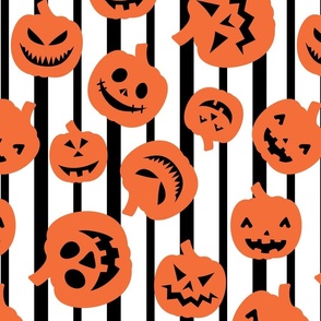 Jack o Lanterns on White Stripes Monochrome Halloween 