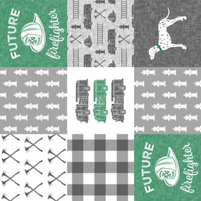 future firefighter patchwork fabric - plaid -  green (90)