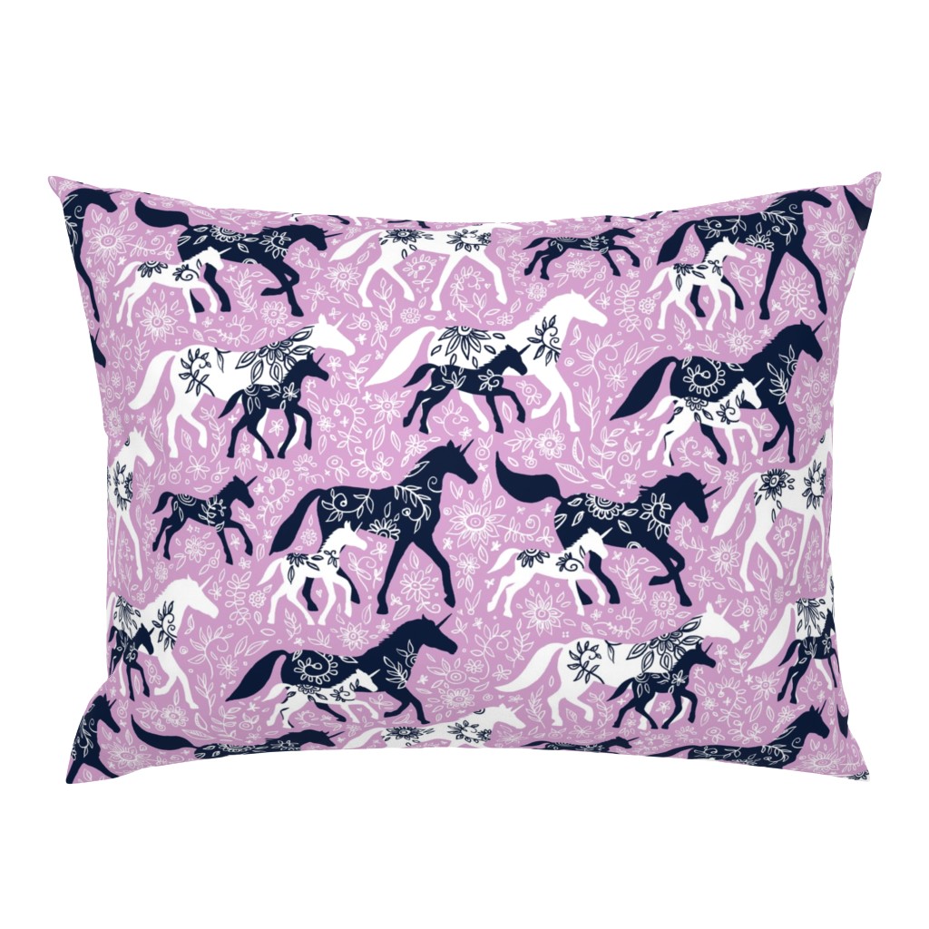 Unicorn Floral - navy & orchid