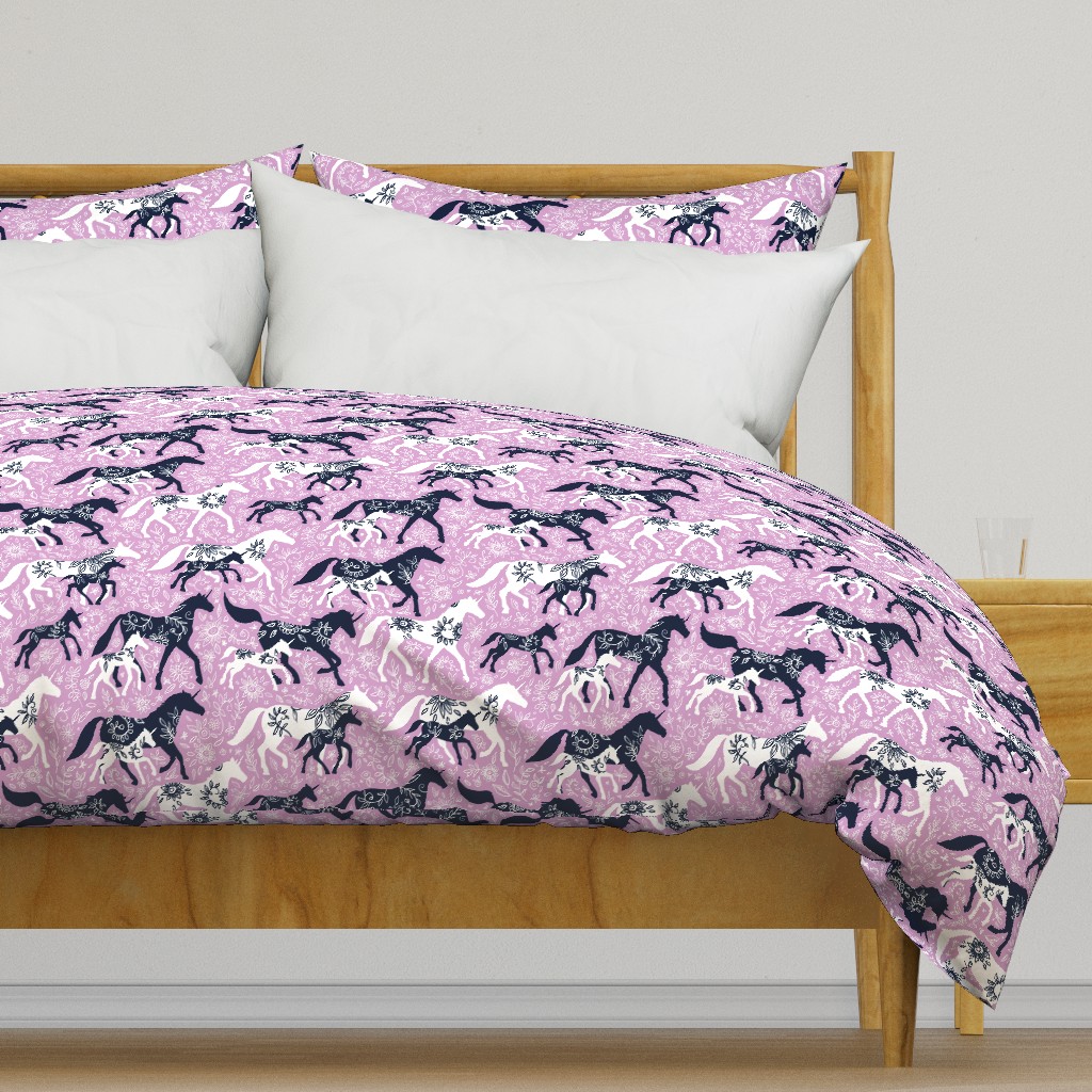 Unicorn Floral - navy & orchid