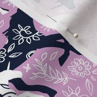 Unicorn Floral - navy & orchid