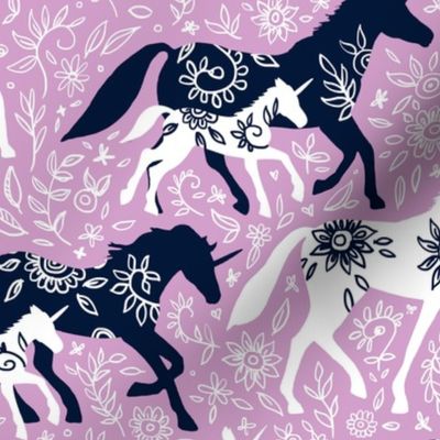 Unicorn Floral - navy & orchid