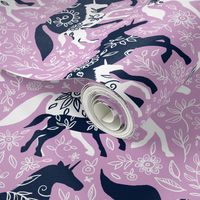 Unicorn Floral - navy & orchid