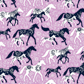 Unicorn Floral - navy & orchid