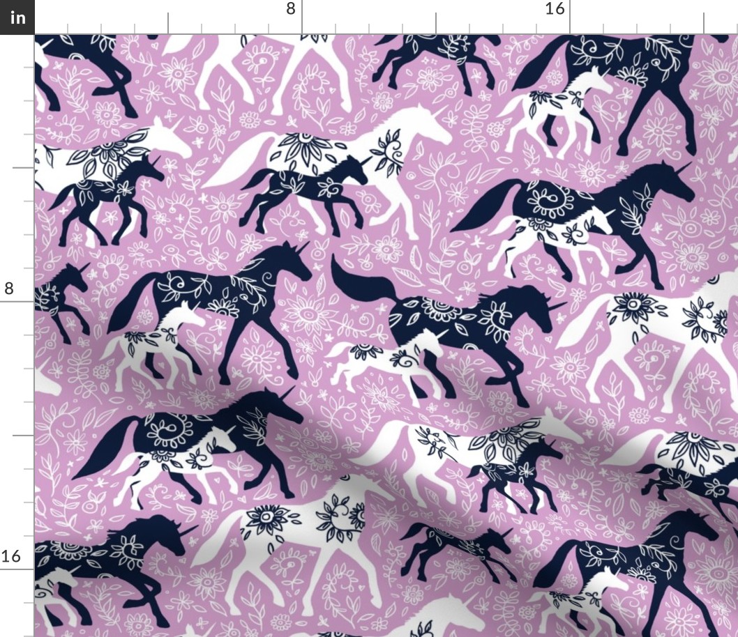 Unicorn Floral - navy & orchid