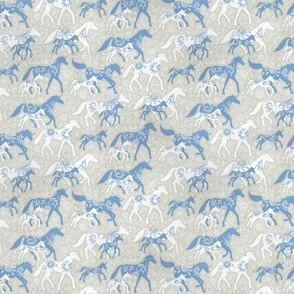 Unicorn Floral - linen texture, blue & white