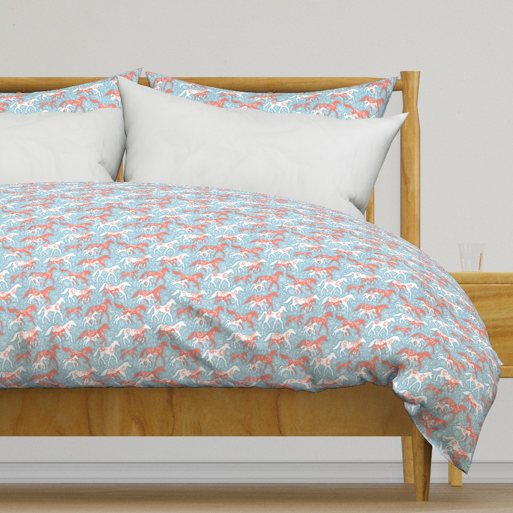 Unicorn Floral - linen texture, red, blue & white