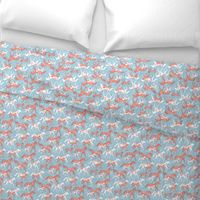 Unicorn Floral - linen texture, red, blue & white