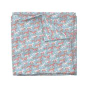 Unicorn Floral - linen texture, red, blue & white