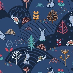 Tortiose & the Hare pattern. Cute woodland design.