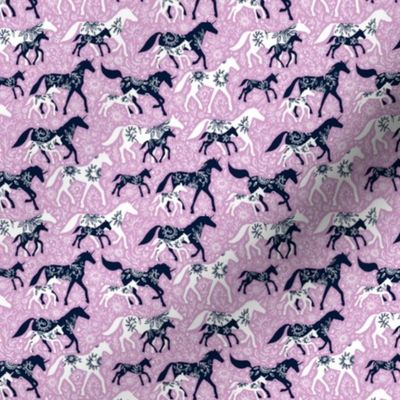 Extra tiny Unicorn Floral - navy & orchid