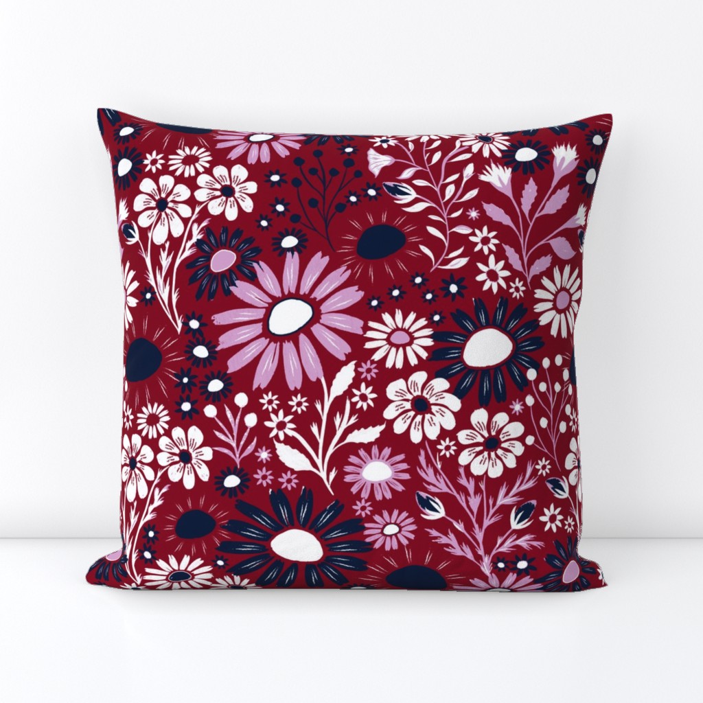 Hand Painted Floral - Orchid/Navy