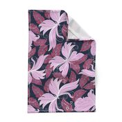 floral butterflies in lilac, scarlet, and navy