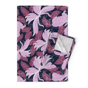 floral butterflies in lilac, scarlet, and navy