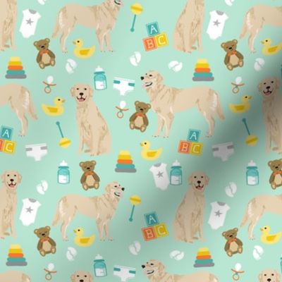 golden retriever baby fabric - cute expecting baby design - mint