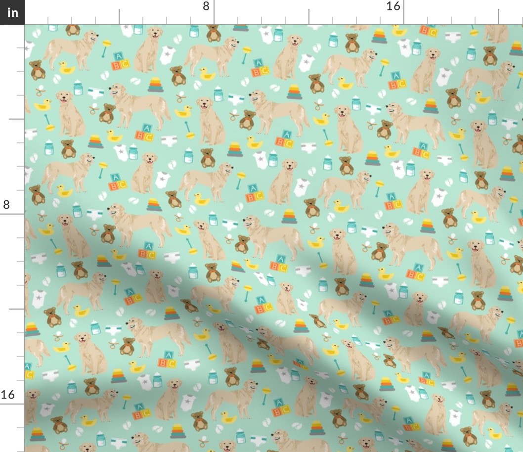 golden retriever baby fabric - cute expecting baby design - mint