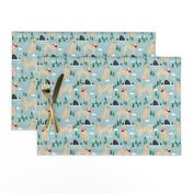 golden retriever cannon beach fabric - cute dogs on the beach in oregon - blue