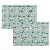 golden retriever cannon beach fabric - cute dogs on the beach in oregon - blue