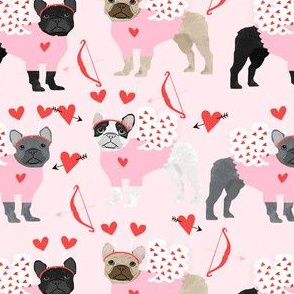 frenchie love bug french bulldog dog breed fabric pink