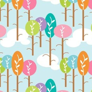 Pastel Colored Candy Trees, Bubble Shapes, Whimsical Forest