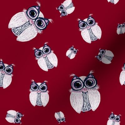 WINTER OWLS SCATTERED BURGUNDY