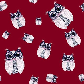 WINTER OWLS SCATTERED BURGUNDY