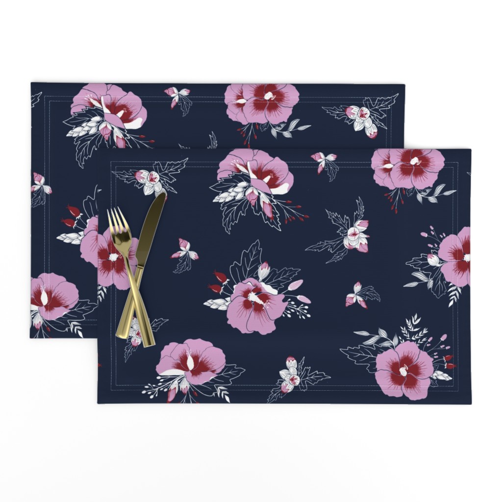 Tropical Hibiscus Floral on Navy